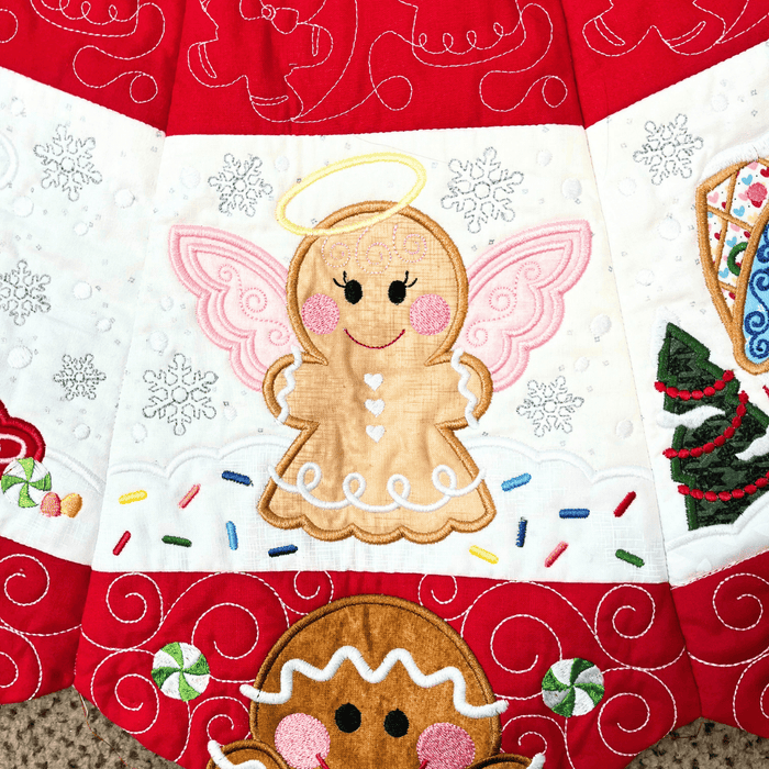 In The Hoop Gingerbread Tree Skirt - Fabric KIT - Machine Embroidery - Fabric Only