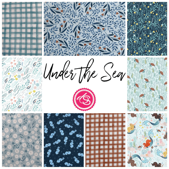Under the Sea - Per Yard - blue - seaweed and anemones - Dear Stella - D2381-Canal