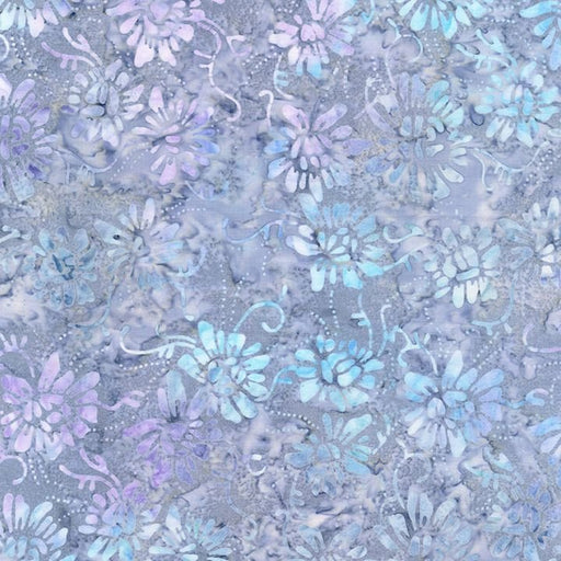 Tonga Batik - Tropical Flower Bouquets - Smoke - Per Yard - Timeless Treasures - Blue - TONGA-B1771 SMOKE