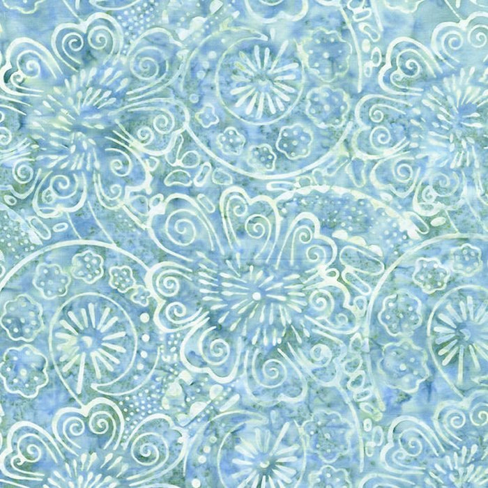 Tonga Batik - Painted Flowers and Swirls - Meadow - Per Yard - Timeless Treasures - Blue - TONGA-B8746 MEADOW