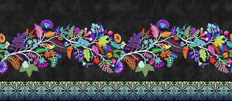  Teapot Sampler - Jason Yenter - In the Beginning Fabrics - 2TPS1 - Floral border print on black