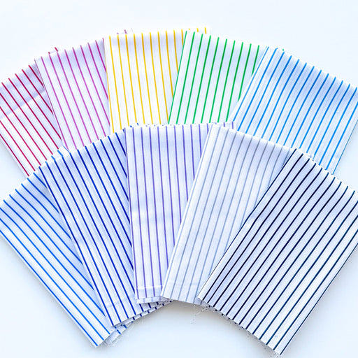 Thin Colored Stripes on White - PROMO Half Yard Bundle - (10) 18" x 42" pieces - DOTS & STRIPES & MORE - Quilting Treasures-Fat Quarters/F8s/Bundles-RebsFabStash