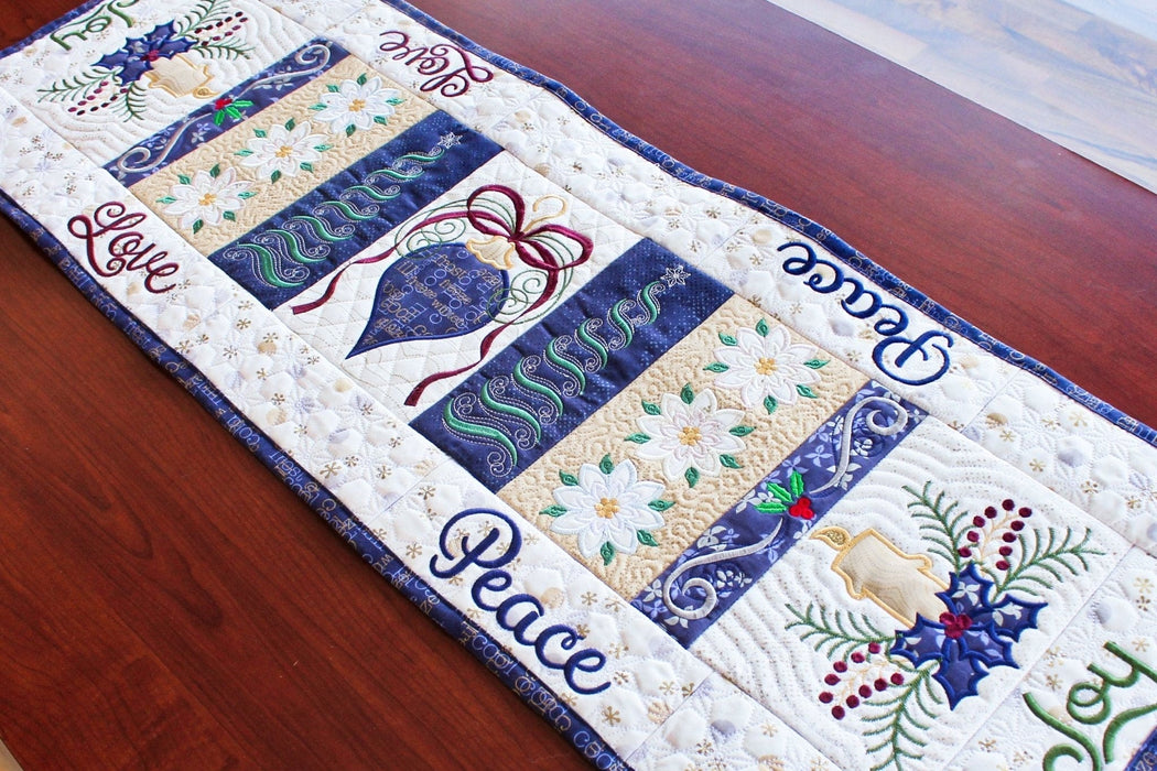 Christmas Table Runner Kit - (Winter Blues)- Machine Embroidery - Holiday