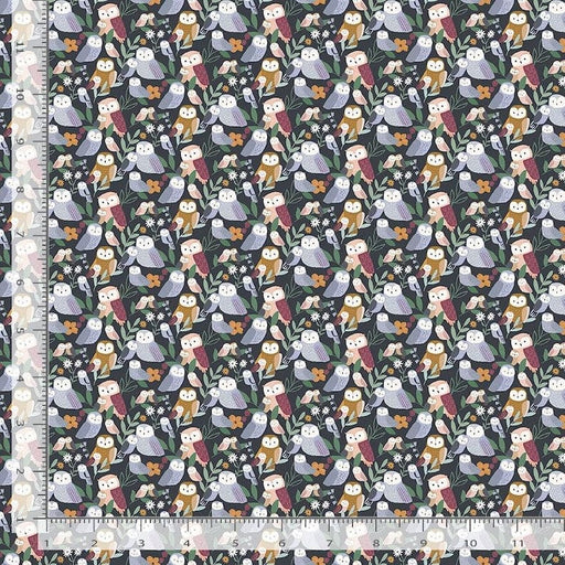 Owl You Need is Love - Per Yard - from Dear Stella - Owls in trees at night! D2468 CHARCOAL-Yardage - on the bolt-RebsFabStash