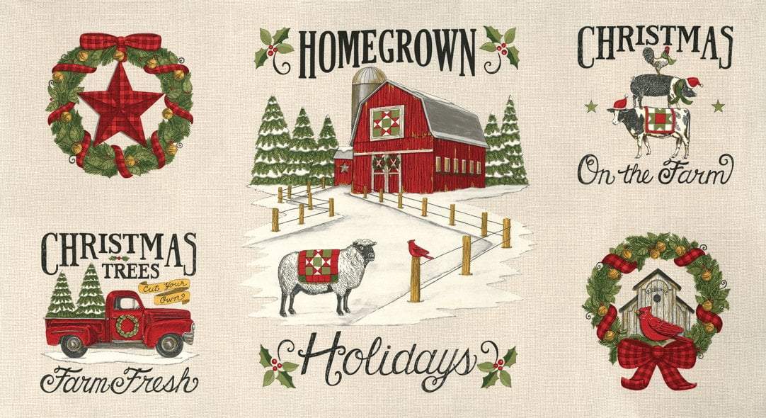 Homegrown Holidays Panel - per PANEL - by Deb Strain for MODA - 24" Farm Panel Winter White - 19940 11 -