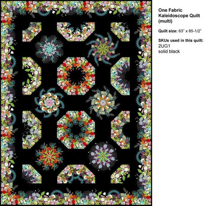 One Fabric Kaleidoscope -Quilt Pattern! Uses Unusual Gardens Fabric by Jason Yenter- Border Stripe - but works with any of his border print.