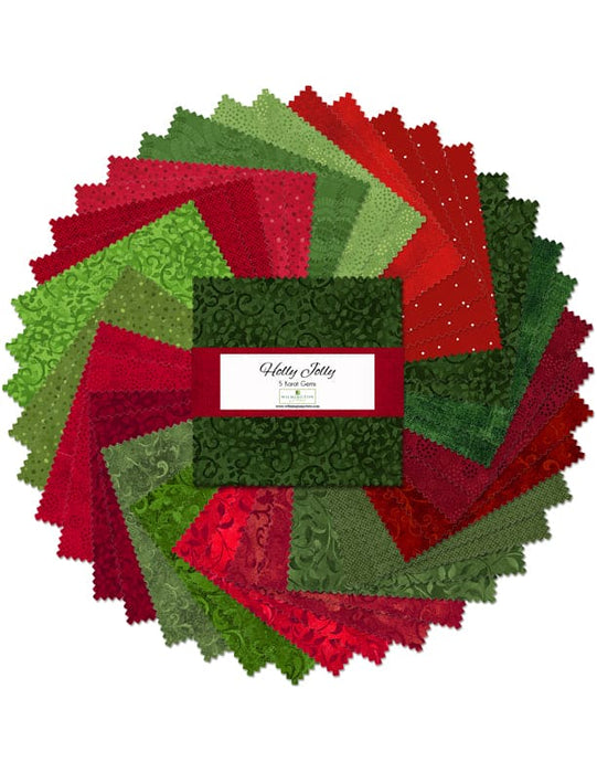 Holly Jolly - Charm Pack - (42) 5" Squares - Stacker - 5 Karat Gems - Essentials - Wilmington Prints - Christmas, Red & Green - 507-83-507