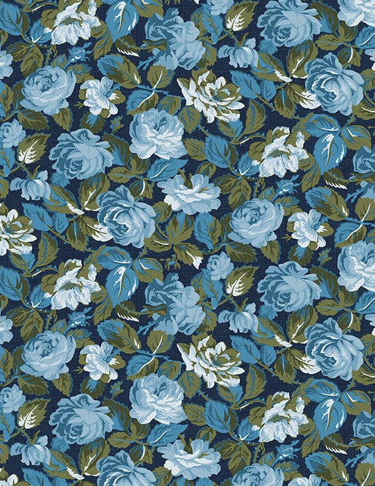 Memories - Trailing Flowers Blue - Per Yard - by Kaye England - Wilmington Prints - Reproduction - 1803-98683-441