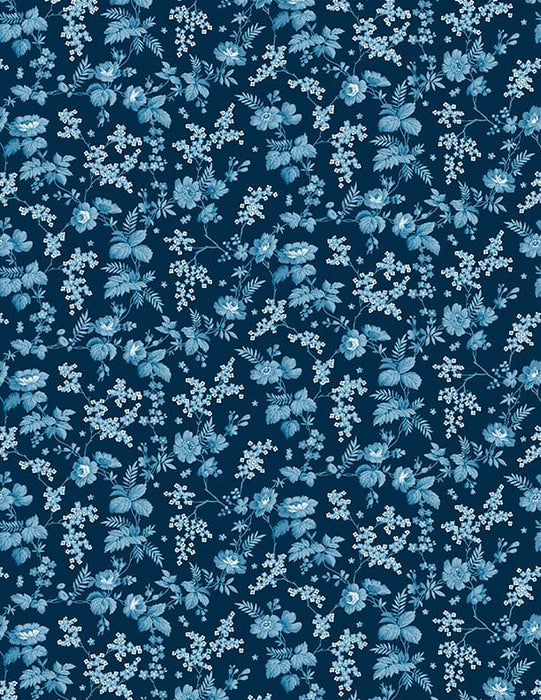 Memories - Tonal Floral Blue - Per Yard - by Kaye England - Wilmington Prints - Reproduction - 1803-98680-447