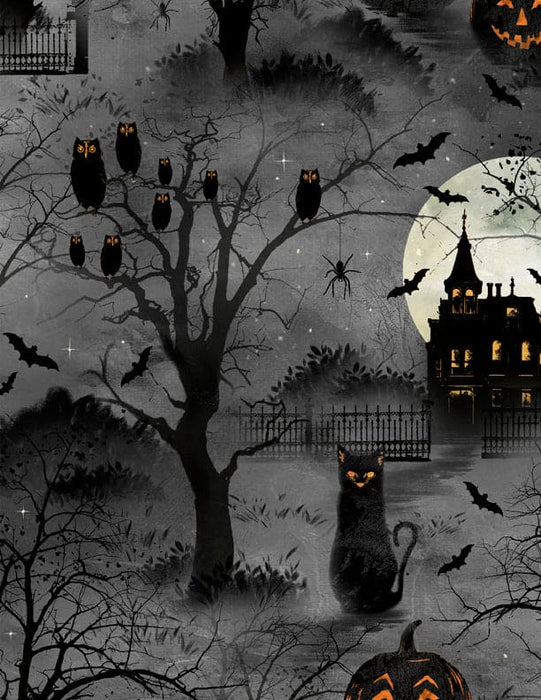 Frightful Night - Trees & Moon Black - Per Yard - Art Licensing Studio for Wilmington Prints - Halloween, Trees, Moon - 3044 20505 991