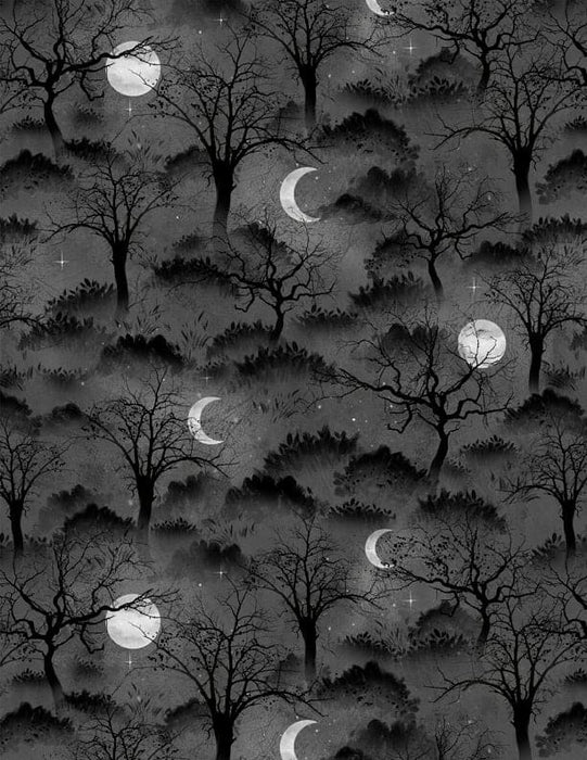 Frightful Night - Trees & Moon Black - Per Yard - Art Licensing Studio for Wilmington Prints - Halloween, Trees, Moon - 3044 20505 691