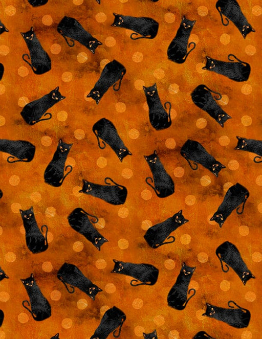 Frightful Night - Cats A/O Orange - Per Yard - Art Licensing Studio for Wilmington Prints - Halloween, Cats - 3044 20506 898-Yardage - on the bolt-RebsFabStash
