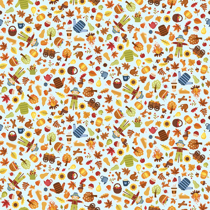 NEW! Autumn in the Air - Autumn Icons - Per Yard - by Patrick Lose for Northcott - Multi, Blue - 10171-60