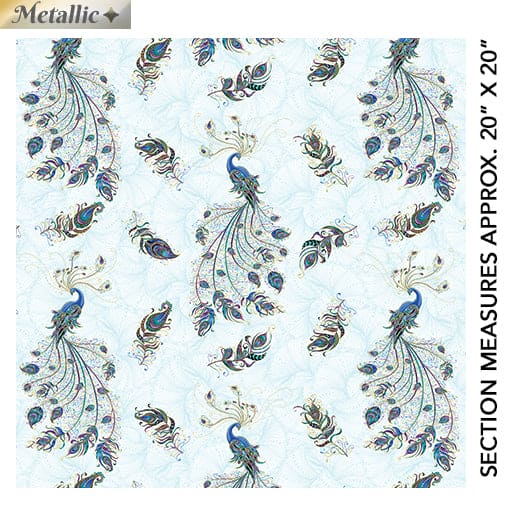 Peacock Flourish - Flourish Allover - Light Teal/Multi - Per Yard - Ann Lauer - Grizzly Gulch - Benartex - Metallic - 10227M-80