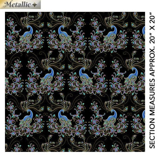 Peacock Flourish - Double Exposure Black/White - Per Yard - Ann Lauer - Grizzly Gulch - Benartex - Metallic - 10228M-12-Yardage - on the bolt-RebsFabStash