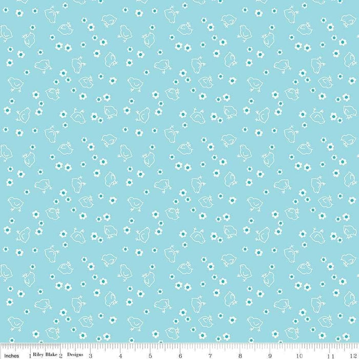 108 Wide Bee Backings! - Quilt Back Fabric - Riley Blake - by Lori Holt - 108" wide Chicks on Aqua REMNANT PIECES - WB C6423 - RebsFabStash