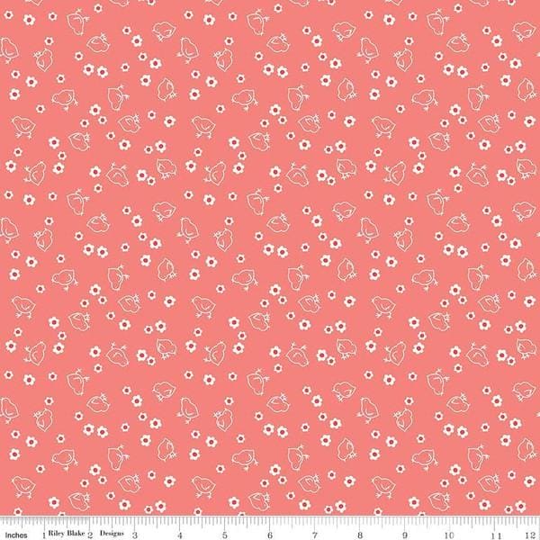 108 Wide Bee Backings! - Quilt Back Fabric - Riley Blake - by Lori Holt - 108" wide - Chicks on Coral REMNANT PIECES - WB C6423 - RebsFabStash