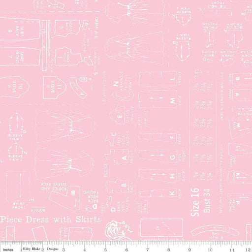 108 Wide Bee Backings! - REMNANTS - Quilt Back Fabric - Riley Blake - by Lori Holt - 108" wide Sewing Forms on PINK WB6421 - RebsFabStash