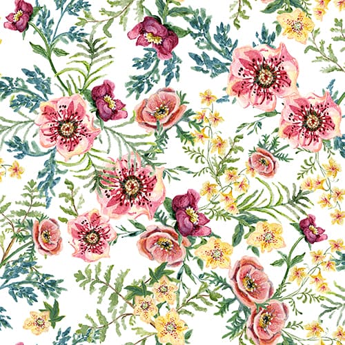Forest Friends - Girl - Floral - Per Yard - by Audrey Jeanne Roberts for 3 Wishes - 18674-WHT-Yardage - on the bolt-RebsFabStash