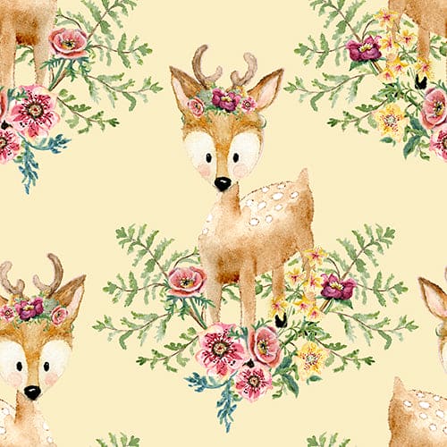 Forest Friends - Girl - Deer - Per Yard - by Audrey Jeanne Roberts for 3 Wishes - 18676-YLW-Yardage - on the bolt-RebsFabStash