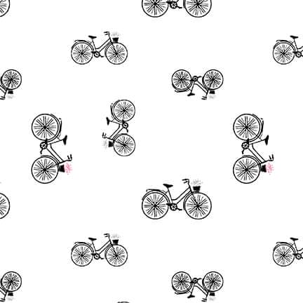 Lower The Volume - Bicycles - Per Yard - Blank Quilting - Tonal, Blender, Low Volume Prints, Bikes - 1952-01 White-Yardage - on the bolt-RebsFabStash