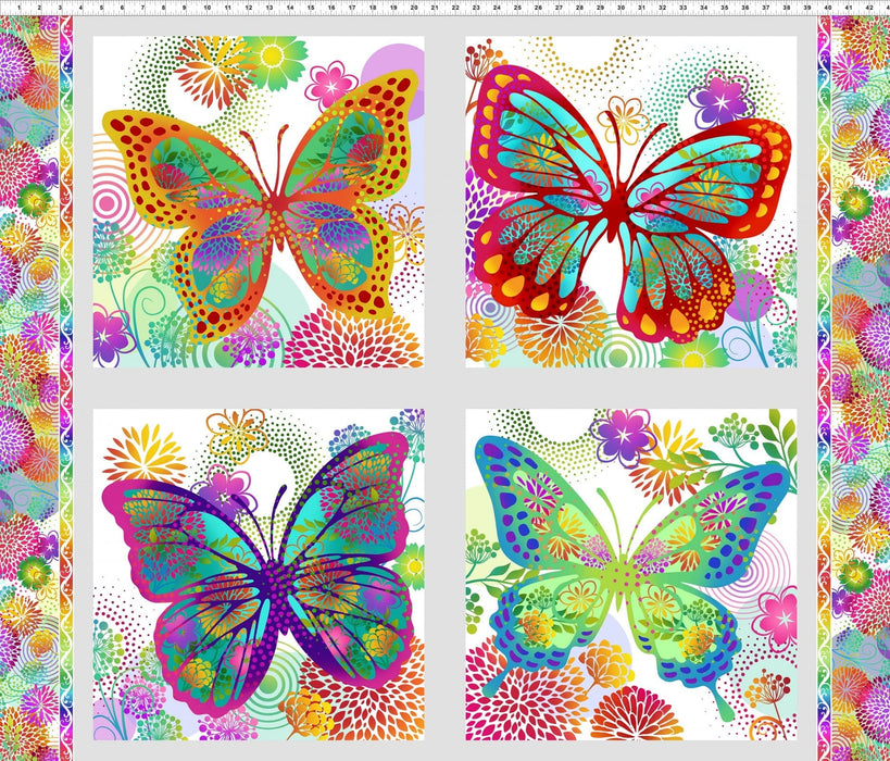 Unusual Garden II - Butterfly Block Panel - Per PANEL - Jason Yenter - In the Beginning Fabrics - Floral - 36" x 43" panel - Light - 1UGB-2