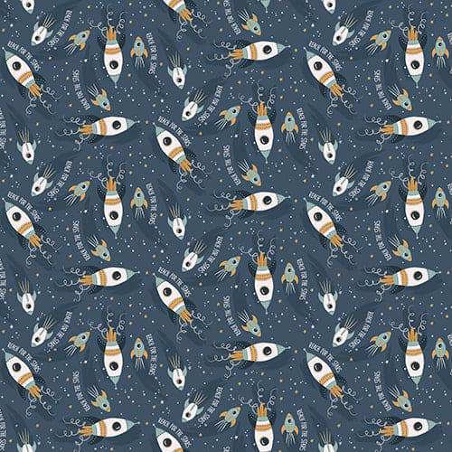 New! Starry Adventures - Star Ships - Navy - Flannel - per Yard - by Lisa Perry for 3 Wishes - 3STARRYADV-20258-NVY-FLN