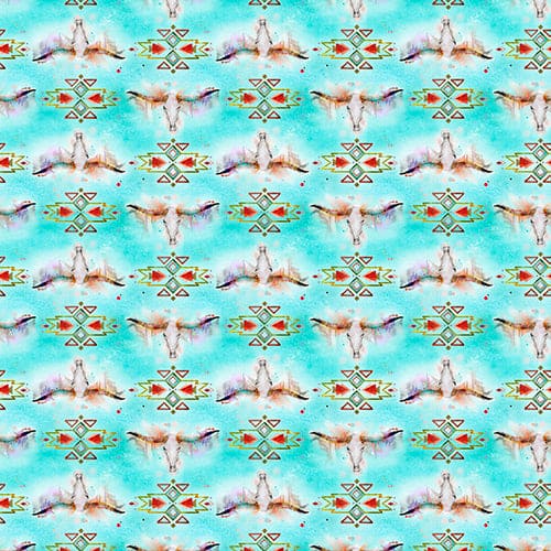 NEW! Whimsical West - Longhorn Skulls - Turquoise - Per Yard - Digital Print - by Connie Haley for 3 Wishes - 3WHIMSICALWE-20277-TRQ