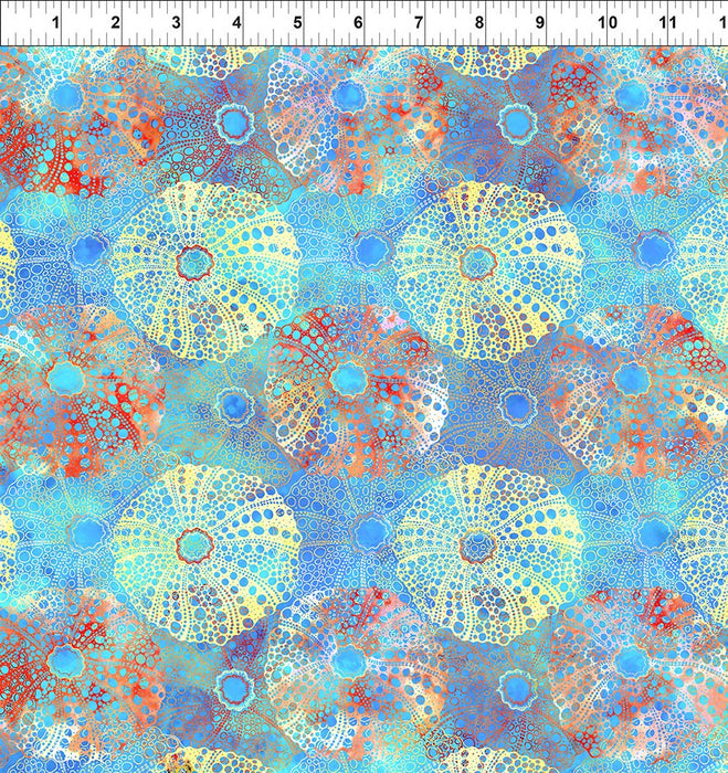 Calypso II - Blooms TEAL - Per Yard - Jason Yenter - In The Beginning - Geometric, Blender, Ocean, Fish - 24CAL2