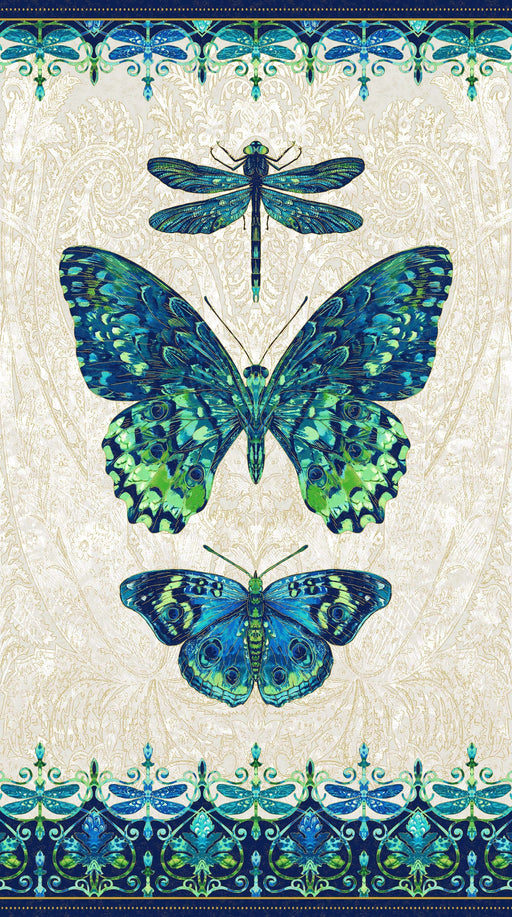 Luminosity - Butterfly Panel - Per 24" x 43" Panel - Deborah Edwards for Northcott - Metallic - Cream Multi - RebsFabStash