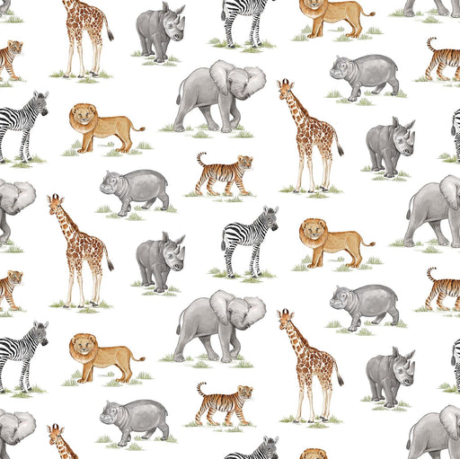NEW! Baby Safari - Baby Animals - Per Yard - by Deborah Edwards for Northcott - Multi White -24672-10-Yardage - on the bolt-RebsFabStash