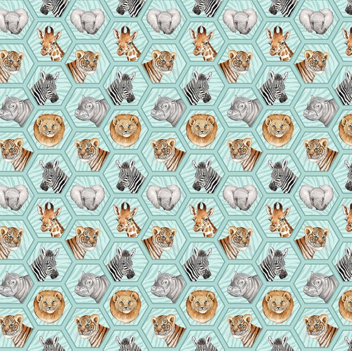 NEW! Baby Safari - Hexagon Portraits - Per Yard - by Deborah Edwards for Northcott - Baby Animals - Multi Turquoise -24674-63-Yardage - on the bolt-RebsFabStash