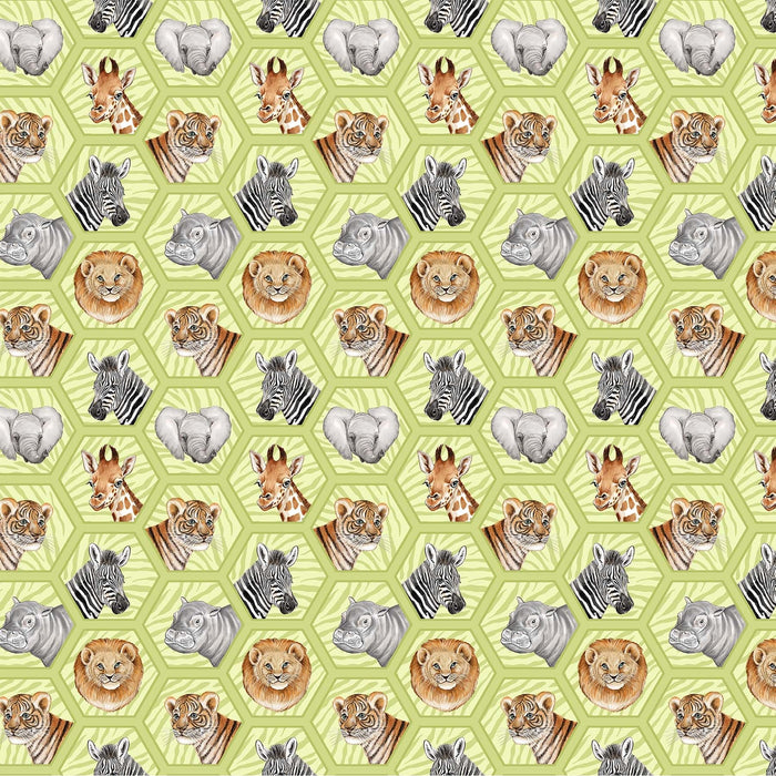 NEW! Baby Safari - Hexagon Portraits - Per Yard - by Deborah Edwards for Northcott - Baby Animals - Multi Green -24674-73-Yardage - on the bolt-RebsFabStash