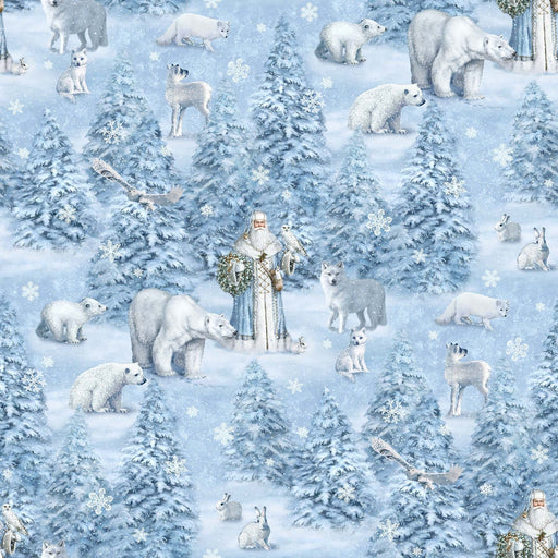 NEW! Father Christmas - Scenic - Per Yard - By Liz Goodrick-Dillon for Northcott - Winter - Blue - 24692-44-Yardage - on the bolt-RebsFabStash