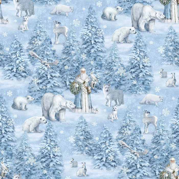 NEW! Father Christmas - Scenic - Per Yard - By Liz Goodrick-Dillon for Northcott - Winter - Blue - 24692-44-Yardage - on the bolt-RebsFabStash