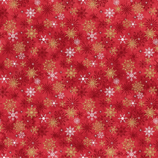 Stonehenge Christmas Joy - Snowflakes - Per Yard - by Deborah Edwards for Northcott - Metallic, Light Red - RebsFabStash
