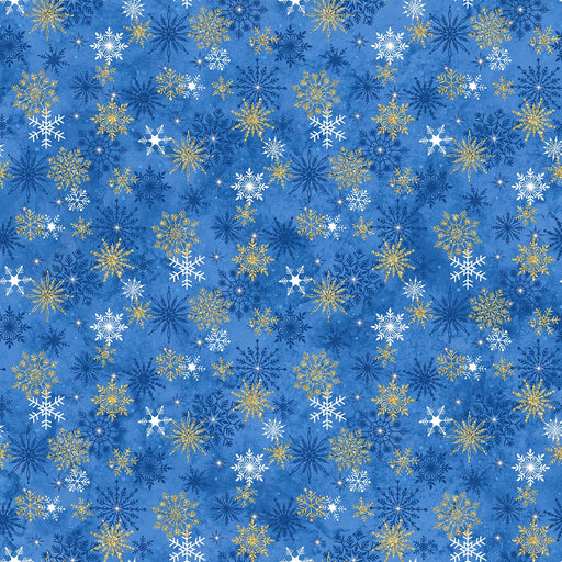 NEW! Stonehenge Christmas Joy - Snowflakes - Per Yard - by Deborah Edwards for Northcott - Metallic, Light Blue - RebsFabStash