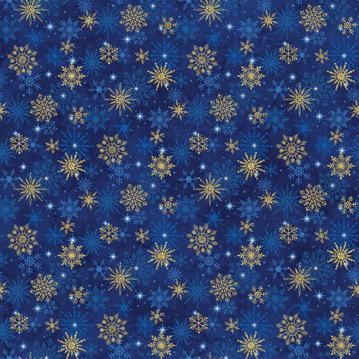 Stonehenge Christmas Joy - Snowflakes - Per Yard - by Deborah Edwards for Northcott - Metallic, Blue - RebsFabStash