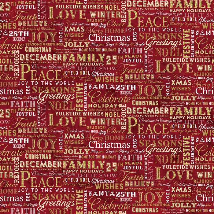 NEW! Stonehenge Christmas Joy - Christmas Words - Per Yard - by Deborah Edwards for Northcott - Metallic, Red - 24775M-26-Yardage - on the bolt-RebsFabStash