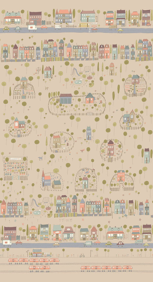 NEW! My Neighborhood - Neighborhood Panel - Per Yard - By Anni Downs of Hatched and Patched for Henry Glass - Whole Cloth Print - Taupe - 2632P-39-Yardage - on the bolt-RebsFabStash