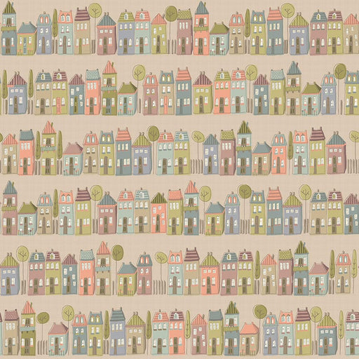 NEW! My Neighborhood - Row Houses - Per Yard - By Anni Downs of Hatched and Patched for Henry Glass - Taupe - 2633-39-Yardage - on the bolt-RebsFabStash
