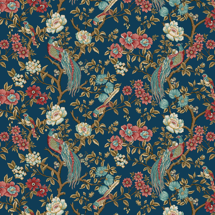 NEW! Lille - Main Bird and Floral - Per Yard - by Michelle Yeo for Henry Glass - Teal - 2760-77