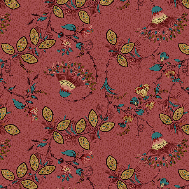 NEW! Lille - Fan Floral - Per Yard - by Michelle Yeo for Henry Glass - Red/Rose - 2761-88