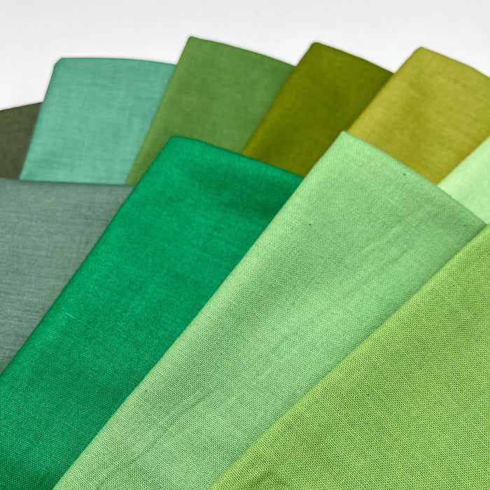 Confetti Cottons by Riley Blake Designs - PROMO Fat Quarter Bundle - (10) 18" x 21" pieces - Greens - solids - shades of green