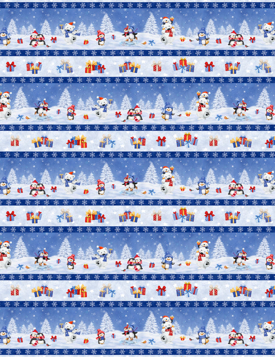 Snow What Fun! - Repeating Stripe Multi - Per Yard - by Makiko - Wilmington Prints - Penguin, Polar Bear, Winter - 3043-45152-144-Yardage - on the bolt-RebsFabStash