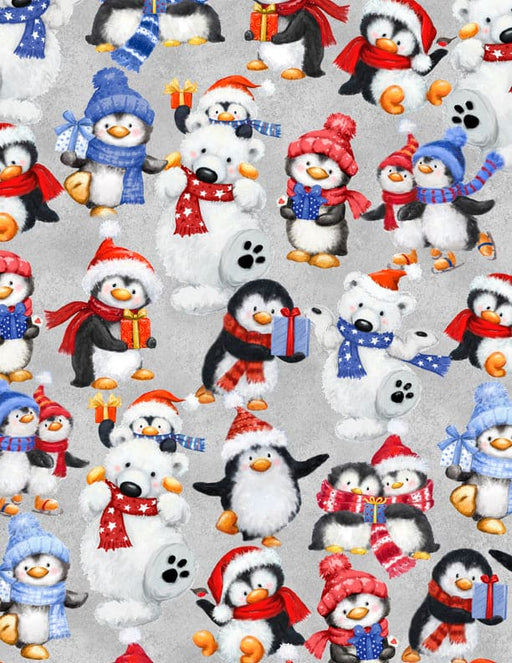 Snow What Fun! - Packed Animals Gray - Per Yard - by Makiko - Wilmington Prints - Penguin, Polar Bear, Winter - 3043-45154-993-Yardage - on the bolt-RebsFabStash