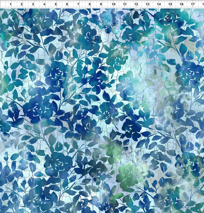 Haven - Per Yard - by In The Beginning Fabrics - Roses, Digital Print - Blue Colorway - 3HVN 2