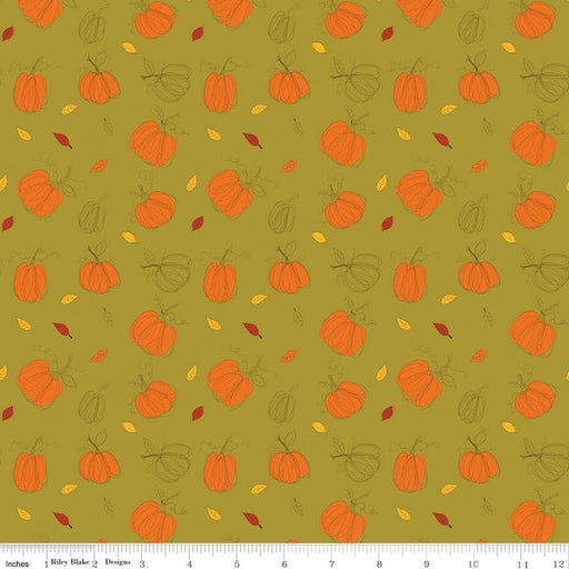 5 YARD CUT! Adel In Autumn - Pumpkins - by Sandy Gervais for Riley Blake Designs - Fall - C10821-OLIVE - RebsFabStash