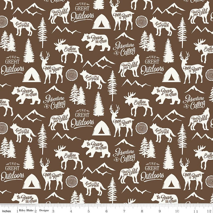 5 YARD CUT! Adventure is Calling - Brown Main Print - by Dani Mogstad for Riley Blake Designs - Outdoors, Wildlife - C10720-BROWN - RebsFabStash