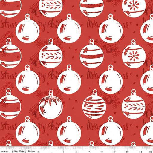 5 YARD CUT! - All About Christmas - Red Christmas Vintage Ornaments - Janet Wecker Frisch -Riley Blake Designs - Winter - C10799-RED - RebsFabStash